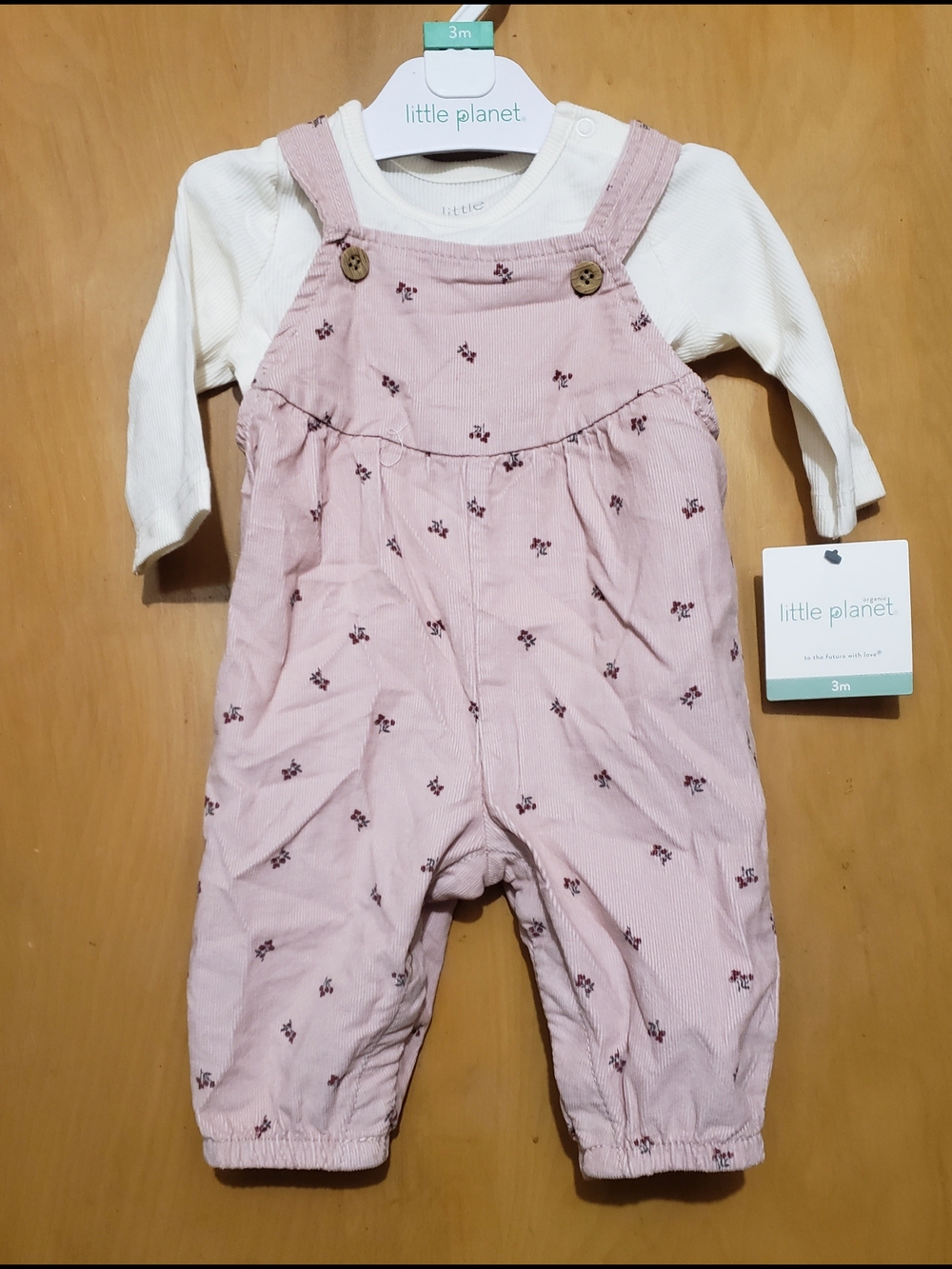 Little Planet Pink Floral Corduroy Baby One-Piece Romper with Cream Longsleeve